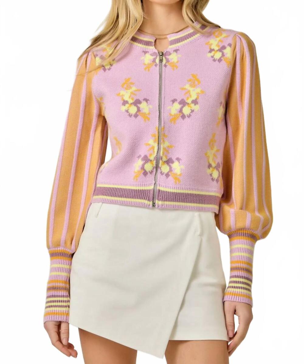NEW MYSTREE floral sweater cardigan in rose/orange